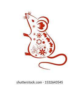 Chinese Mouse in traditional paper cut style. Happy Chinese New Year 2020year of the rat.Vector illustration