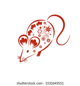 Chinese Mouse in traditional paper cut style. Happy Chinese New Year 2020year of the rat.Vector illustration