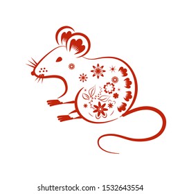 Chinese Mouse in traditional paper cut style. Happy Chinese New Year 2020year of the rat.Vector illustration