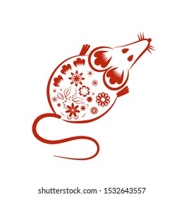 Chinese Mouse in traditional paper cut style. Happy Chinese New Year 2020year of the rat.Vector illustration