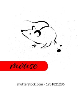 Chinese mouse year calendar animal silhouette isolated on white textured background. Vector hand drawn sketch style illustration. For banners, cards, advertising, congratulations.