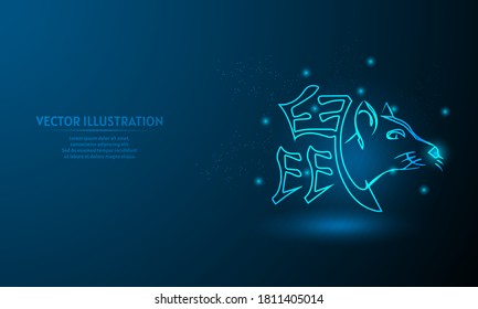 chinese mouse zodiac sign on blue abstract background. chinese zodiac sign. 