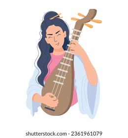 Chinese musician playing chinese lute, flat style illustration 