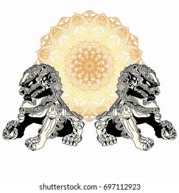Chinese mythical creatures. Lion dog of china. Illustration