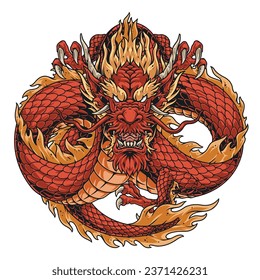 Chinese mythological dragon colorful emblem with fantastic snake for design of magazines about oriental culture vector illustration