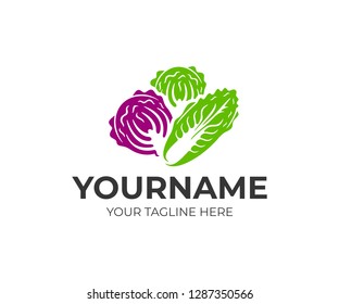 Chinese napa cabbage, white cabbage and red kubis merah, logo design. Vegetables, organic and natural food, vector design and illustration