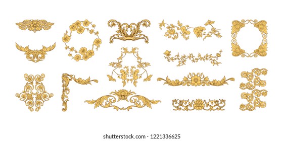 Chinese national ornament. Set of elements. Vector illustration.