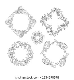 Chinese national ornament. Set of elements. Outline hand drawing vector illustration.