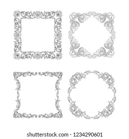 Chinese national ornament. Set of elements. Outline hand drawing vector illustration.