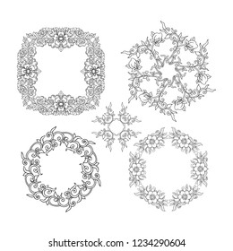 Chinese national ornament. Set of elements. Outline hand drawing vector illustration.