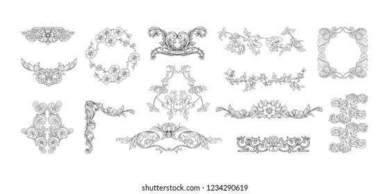Chinese national ornament. Set of elements. Outline hand drawing vector illustration.