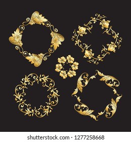 Chinese national ornament. Set of elements.  In gold and black
Vector illustration in gold colors. 