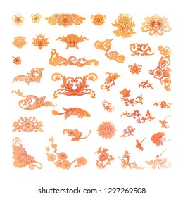 Chinese national ornament. Set of elements.  Vector illustration. Isolated on white background.