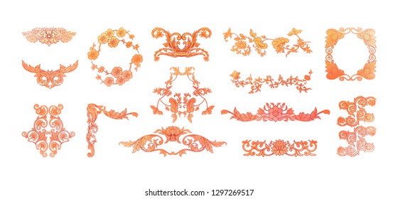 Chinese national ornament. Set of elements.  Vector illustration. Isolated on white background.