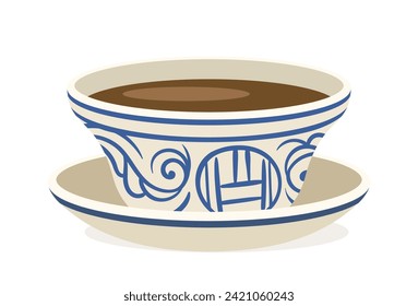 Chinese natural medicine concept. Asian health care and treatment. Cup of hot drink, tea. Graphic element for website. Cartoon flat vector illustration isolated on white background