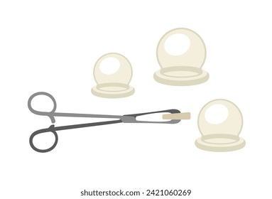 Chinese natural medicine concept. Asian health care and treatment. Tweezers with rubber balls. Graphic element for website. Cartoon flat vector illustration isolated on white background