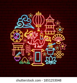 Chinese Neon Concept. Vector Illustration of China Promotion.