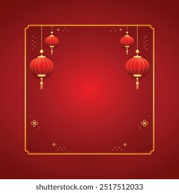 Chinese new label. Happy Chinese new year 2025. Chinese new year banner Greeting card. China frame with lantern.