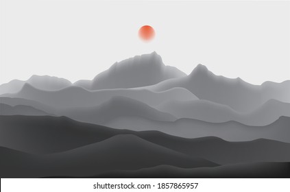 Chinese New Chinese Style Ink Landscape Vector Illustration