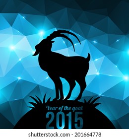 Chinese New Year 2015 with Goat silhouette on shining geometric background. Vector illustration. 