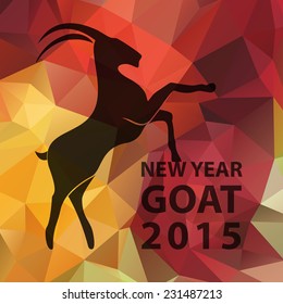 Chinese New Year 2015 of goat logo silhouette on golden red geometric pattern. Vector illustration EPS10