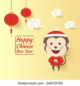 Chinese New Year 2016, Cute monkeys , chinese background, vector