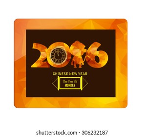 chinese new year 2016 with gold geometrical monkey on tablet