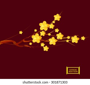 Chinese New Year 2016, Japanese golden geometrical plum blossom