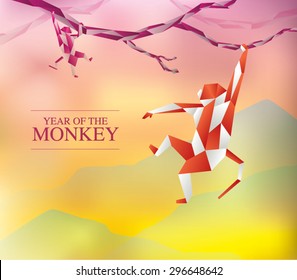 Chinese New Year 2016 - Modern Style Origami Monkeys Climbing Tree