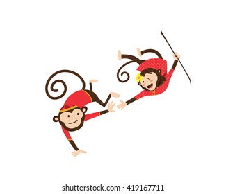 Chinese New Year 2016 Monkey Couple Character - Jumping