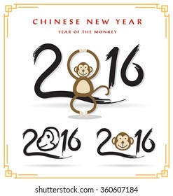 Chinese New Year 2016 postcard with monkey, year of the monkey, Vector illustration