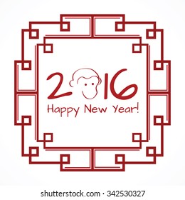 Chinese new year 2016 symbol fair monkey, red oriental frame