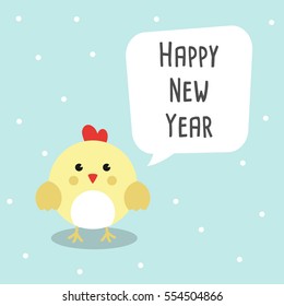 Chinese New Year 2017 Cards with Cute chicken and bubble speech Vector Illustration.