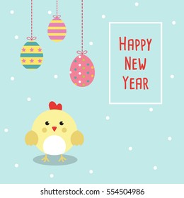 Chinese New Year 2017 Cards with Cute chicken Vector Illustration.