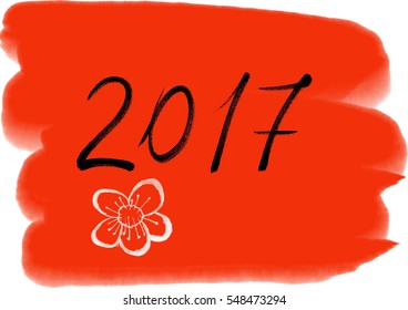 Chinese New Year 2017. Hand drawn background with plum blossom.