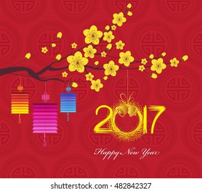 Chinese new year 2017 lantern and blossom