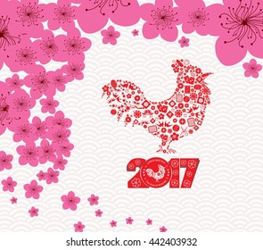 Chinese New Year  2017. Plum blossom and rooster background.