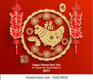 Chinese New Year 2017 Year of Rooster Vector Design (Chinese Translation: Year of Rooster; Prosperity)