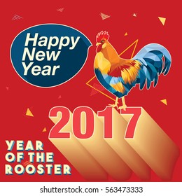 Chinese New Year 2017 Vector with rooster geometric design in red background with triangle element.