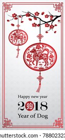 Chinese new year 2018 card is dog in lantern and Chinese word meaning dog,vector illustration