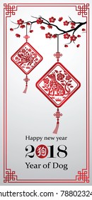 Chinese new year 2018 card is dog in lantern and Chinese word meaning dog,vector illustration