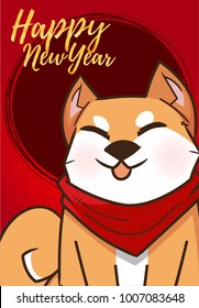 Chinese New Year 2018 Year of Dog Vector Design ,Cute shiba Inu Concept design on red background for red envelope size 8x11.5 centimeter