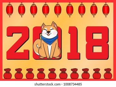 Chinese New Year 2018 Year of Dog Vector Design ,Cute shiba Inu Concept design on red background 