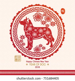 Chinese New Year 2018 Year of Dog Vector Design (Chinese Translation: Year of Dog, Prosperity)