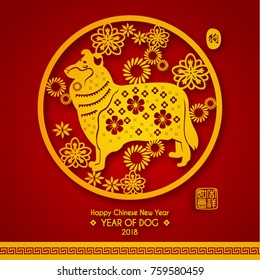 Chinese New Year 2018 Year of Dog Vector Design (Chinese Translation: Year of Dog; Prosperity)