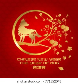 Ano Novo Chinês 2018 Banner Ano do cão e Design de Cartão, Adequado para Mídias Sociais, Banner, Folheto, Cartão, Convite de Festa e Outras Ocasiões Relacionadas ao Ano Novo Chinês