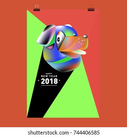 Chinese New Year 2018 festive vector card Design with cute dog, zodiac symbol of 2018 year