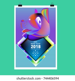 Chinese New Year 2018 festive vector card Design with cute dog, zodiac symbol of 2018 year