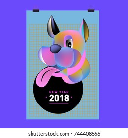 Chinese New Year 2018 festive vector card Design with cute dog, zodiac symbol of 2018 year