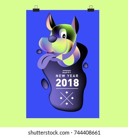 Chinese New Year 2018 festive vector card Design with cute dog, zodiac symbol of 2018 year
